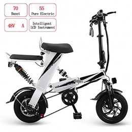 OTO Electric Bike OTO Folding Electric Bike for Adult - 48V 13AH 250W Double E-Bike with 55KM Range And Top Speed 20Km / H, Double Disc Brakes 12" Bicycle Commuter Bike, White