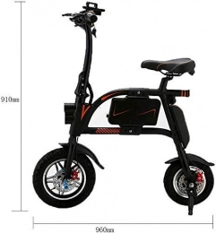 FEE-ZC Bike Outdoor Convenience Portable Smart Electric Bicycle, City Speed Bike Handlebars Foldable with Led Light Travel Pedal Small Battery Car Lightweight Adult Moped Rechargeable Battery, Black, Battery~6Ah