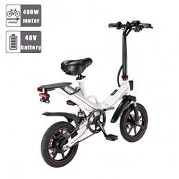OUXI Bike OUXI V5 Electric Bike, Electric Bikes for Aldults Foldable Folding Max Speed 25km / h 48v 10Ah Lithium Battery 400W 14inch Wheel Mini Ebikes for Mens Women's Teenager(White)