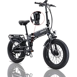 Paselec Electric Bike PASELEC Electric Bikes for Adults Folding Electric Bicycle Fat Tire 20 * 4.0 Ebike 48V 12AH E bikes with Double Shock Absorption, 9 Gears Speed, Hydraulic Disc Brakes for Men Women (BLACK)