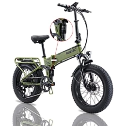 Paselec Electric Bike PASELEC Electric Bikes for Adults Folding Electric Bicycle Fat Tire 20 * 4.0 Ebike 48V 12AH E bikes with Double Shock Absorption, 9 Gears Speed, Hydraulic Disc Brakes for Men Women (GRE)