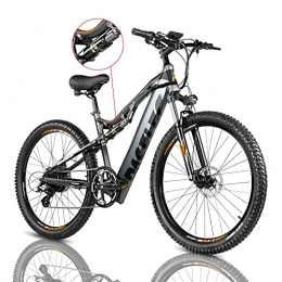 Paselec Bike PASELEC Electric Mountain Bikes for Adults 27.5'' Electric Bicycle, Hydraulic Brakes, 500W 48V 13ah Ebike with Moped Cycle, Full Suspension E-MTB, Professional 9-Speed Gears for adult (GREY)