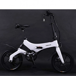 Pc-Hxl Electric Bike Pc-Hxl Folding Electric Bicycle Lightweight Foldable Compact Ebike16 Inch Portable 350w 35km / h 3 Mode Aluminum Alloy Frame Lithium Battery Bike Pedal Assist Unisex Bicycle, White, 70km
