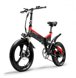 PHASFBJ Electric Bike PHASFBJ 20 Inch Folding Electric Bike, 48V 400W Electric Mountain Bike E-Bike Three Riding Modes 5 Level Pedal Assist Front Rear Suspension Electric Moped Push Bikes, Red
