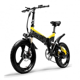 PHASFBJ Electric Bike PHASFBJ 20 Inch Folding Electric Bike, 48V 400W Electric Mountain Bike E-Bike Three Riding Modes 5 Level Pedal Assist Front Rear Suspension Electric Moped Push Bikes, Yellow