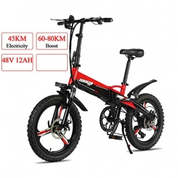 PXQ Bike PXQ 20" Folding Mountain Bicycle Bikes 48V 12AH Full Suspension Fork and Double Shock Absorber Adults E-bike 7 Speeds Aluminum Alloy Road Bicycle with Remote Control, Red