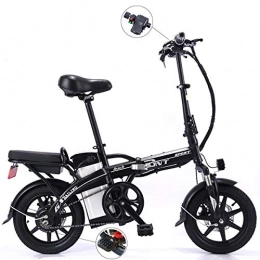 PXQ Electric Bike PXQ Adult 14 Inch Folding Electric Bicycle 250W 48V Top Speed 25km / h E-Bike Commuter Bike with Double Disc Brakes and Shock Absorber Front Fork, Black, 8A