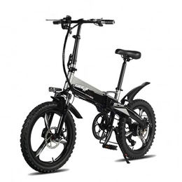 PXQ Electric Mountain Bike 48V Adults Aluminum Alloy 20" Folding E-bike Bicycles with 7-speeds Shift and Max Speed 30KM/H, Full Suspension Fork and Double Shock Absorber,Gray