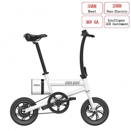 PXQ Electric Bike PXQ Folding Electric Bicycle 12" Double Disc Brakes City Commuter Bike 250W 36V 6A Removable Lithium Battery Mini E-Bike with 25KM Range and Top Speed 25km / h, White