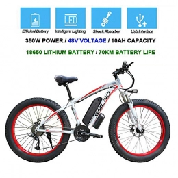 QDWRF Electric Bike QDWRF Fat Electric Mountain Bike, 26 Inches Electric Mountain Bike 4.0 Fat Tire Snow Bike 350W High Power 48V Lithium Battery, 21 Speeds, Up to 35km / H A