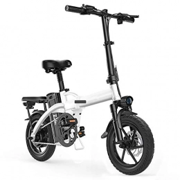 QHGao Electric Bike QHGao Folding Electric Bicycle, Ultra-Light Small Lithium Battery, Adult Two-Wheel Mini Pedal Electric Car, Lightweight Aluminum Frame, Front And Rear Fenders, Easy To Store, Unisex, White, 55km
