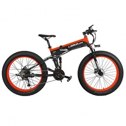Qinmo Electric Bike Qinmo Foldable 26-inch electric mountain bike with removable 48V lithium-ion battery, suitable for men, women, outdoor sports riding (Color : Black red)