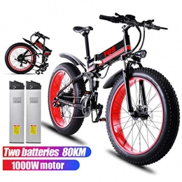 Qnlly Electric Bike Qnlly Electric Bicycle 1000W 80 KM 4.0 Fat Tire Snow Mountain bike Ebike Electric Bike Ebike 48V Electric Bicycle(2 batteries), Red
