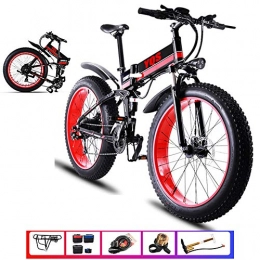 Qnlly Electric Bike Qnlly Snow Mountain Bike 1000W 40KM Ebike Electric Bike e bike 48V Electric Bicycle, Red
