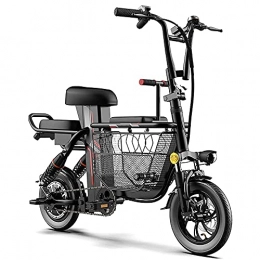 QTQZ Electric Bike QTQZ Multi-purpose Folding Electric Bike Adults 12" 350W E-Bike Large Capacity Basket for Family Shopping 3-Seat for Baby and Kids 48V Lithium Battery Dual Shock Absorbers for Travel Outdoor