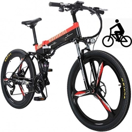 QYL Bike QYL 26" Mountain Bike Foldable 48V 400W 10Ah Double Disc Brake Electric Adult Bicycle Adjustable Seat Full Suspension, 27 Speed Shifter, A