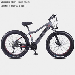 QZ Electric Bike QZ Adult Fat Tire Electric Mountain Bike, 27 speed Snow Bikes, Portable 10Ah Li-Battery Beach Cruiser Bicycle, Lightweight Aluminum Alloy Frame, 26 Inch Wheels (Color : Grey)