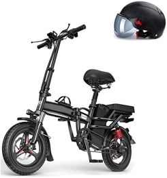 RDJM Electric Bike RDJM Ebikes, 14'' Folding Electric Bike Ebike, 250W Motor Electric Bicycle with 48V 10AH Removable Lithium-Ion Battery, Dual Disc Brakes, Foldable Handle (Color : Black)