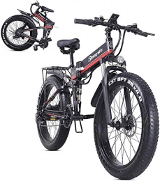 RDJM Electric Bike RDJM Ebikes, 26inch4.0 Fat Tire Folding Electric Mountain Bike, 48v 12.8ah Removable Lithium Battery, 1000w Motor and 21 Speed Gears Beach Snow Bicycle, Full Suspension Ebike for All Terrains, Red