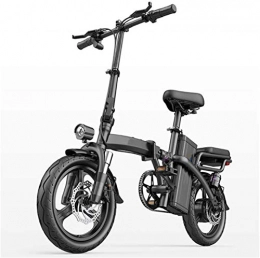 RDJM Electric Bike RDJM Ebikes, City Folding Electric Bicycle, Dual Disc Brakes 14 Inch Adults Urban Commuter Ebike 400W Motor Seven Shock Absorbers with Back Seat (Color : Black, Size : 50km)