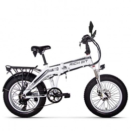 RICH BIT Bike RICH BIT Folding Electric Bicycle RT-016 500W 20 inch Fat e-Bike Shimano 7-Speed 48V * 9.6Ah LG li-Battery 155-185cm (WHITE)