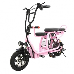RVTYR Electric Bike RVTYR 12 inch folding electric bicycle with pet basket electric bicycle battery removable travel adult 2 wheel battery scooter electric bike (Color : Pink)