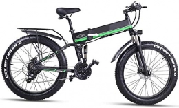 RVTYR Bike RVTYR Electric Bike 26 Inches Folding Fat Tire Snow Bike 12Ah Li-Battery 21 Speed Beach Cruiser Mountain E-bike with Rear Seat hybrid bikes mens (Color : Green)