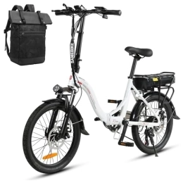 Samebike  SAMEBIKE 20" Electric Bike for Adult, JG20 Spoked Wheel Version with 36V 12AH Removable Lithium-Ion Battery, Folding City Commuter Electric Bicycle, Shimano 7-Speed, White, UK Plug