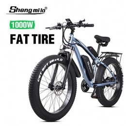sheng milo Electric Bike Shengmilo 26 Inch Fat Tire Electric Bike 48V 1000W Motor Snow Electric Bicycle with Shimano 21 Speed Mountain Electric Bicycle Pedal Assist Lithium Battery Hydraulic Disc Brake(MX02S) (Blue)