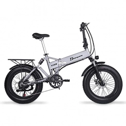 VARWANEO Electric Bike SHENGMILO Adult Folding Electric Bicycle, 20 * 4.0 Fat Tire Electric Bicycle with 500W Motor 48V 12.8AH Battery, Commuter or Mountain Bicycle, 7 Shift Lever Accelerator (Grey, Add spare battery)