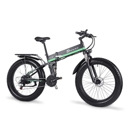Shengmilo Electric Bike Shengmilo MX01 Electric Bike for Adults, 26'' Electric Bicycle with Brushless Motor, Fat Tire Mountain E Bike with Removable 48V Lithium Battery, Dual Shock Absorber (Green)