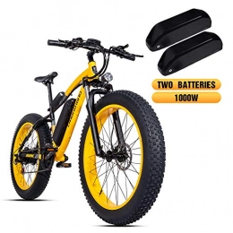 Shengmilo Electric Bike Shengmilo MX02 26-inch Fat Tire Electric Bicycle, 48v 1000w Electric Snow Bicycle, Shimano 21-speed Mountain Ebike, Lithium Battery Hydraulic Disc Brake, With Two Batteries (Yellow)