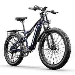 Shengmilo  Shengmilo-MX03 Electric Bike Adults, 48V 15Ah 720Wh Removable Battery, 26'' Fat Tire Electric Mountain Bicycle with 3 Riding Modes, BAFANG Motor, 7-Speed, Hydraulic Disc Brakes, Full Suspension, Blue