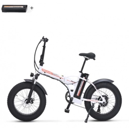 Brogtorl Bike SHENGMILO MX20 Adult Folding Electric Bicycle, 20 * 4.0 Fat Tire Electric Bicycle with 500W Motor 48V 15AH Battery, Commuter or Mountain Bicycle, 7 / 21 Shift Lever Accelerator (White+A battery)