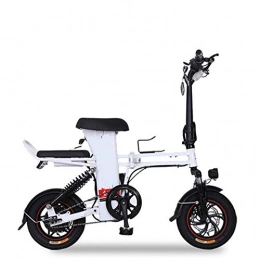 SHENXX Electric Bike SHENXX Folding Electric Bike, 14 Inch Portable Aluminum Alloy Bicycle, black White Red, 350W motor, 25km / h and 48V 15Ah Lithium-Ion Battery, White