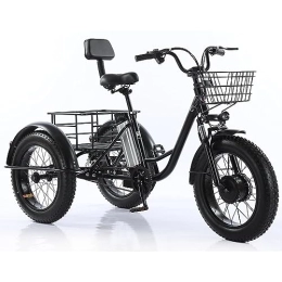 SKVLF Electric Bike SKVLF Electric Three Wheels Fat Tire Bike Three Wheel Adult Electric Bike, 50+ Miles, 48V Removable Battery, 20 Inch Fat Tire Electric Bike with Rear Basket