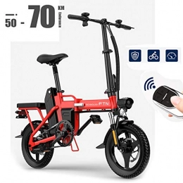 TBDLG Electric Bike TBDLG Folding Bike Electric Adults, 50-70km Mileage, 48v / 10AH, 14inch, City Bicycle Max Speed 30Km / h, Disc Brakes and Easy to Store In Caravan, Red