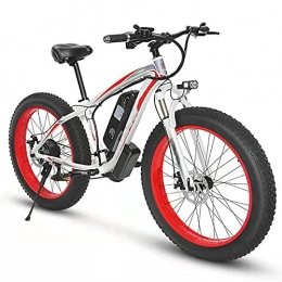 TERLEIA Electric Bike TERLEIA Electric Bike 350W Motor Front And Rear Disc Brakes All Terrain Snow Cross-Country Electric Bike 26" Mountain Electric Bicycle for Adults 21 Speed Fat Tire E-Bike, White red, 36V 10Ah