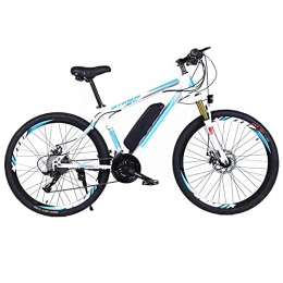 TGHY Electric Bike TGHY Electric Mountain Bike 26" E-MTB Bicycle 250W with Removable 36V 10Ah Lithium-ion Battery for Men Adults 50km Range 27-Speed Double Disc Brake Lockable Front Frok, White & Blue