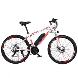 TGHY Electric Bike TGHY Electric Mountain Bike 26" E-MTB Bicycle 250W with Removable 36V 10Ah Lithium-ion Battery for Men Adults 50km Range 27-Speed Double Disc Brake Lockable Front Frok, White & Red