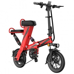 TGHY Electric Bike TGHY Portable Electric Bike 12-inch Folding Bicycle for City Commuter 25km / h 45km Range Pedal Assist 350W Motor 15Ah Lithium Battery Small E-Bike with Double Seats for Adult, Red