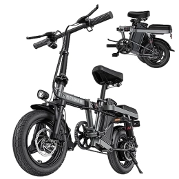 TIGUOWISH Electric Bike TIGUOWISH Folding Electric Bikes for Adults ENGWE 14" Fat Tire City Commuter Ebike, 48V10AH Removable Lithium Battery with 4 Shock Absorptions Comfort Riding