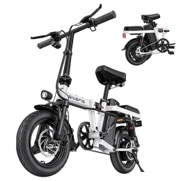 TIGUOWISH Bike TIGUOWISH Folding Electric Bikes for Adults ENGWE 14" Fat Tire City Commuter Ebike, 48V10AH Removable Lithium Battery with 4 Shock Absorptions Comfort Riding White