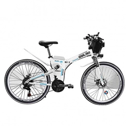 TIKENBST Electric Bike TIKENBST 26 Inch Lithium Battery Folding Electric Bicycle Double Suspension Disc Brakes Mountain Electric Bicycle, White-350w55km