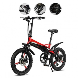 TTW Electric Bike TTW 20Inch Folding Electric Bicycle 30KM / H Adults 7 Speeds Mountain Bikes 48V 350W 18650 Li-ion Battery City Bike Load 330lbs with Double Shock Absorber and Full Suspension Fork, Red