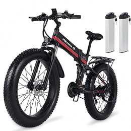Vikzche Q Bike Vikzche Q Electric Bike 26 Inches Folding Fat Tire Snow Bike 12.8Ah Li-Battery 21 Speed Beach Cruiser Mountain E-bike with Rear Seat (MX01 Red with Two Battery)
