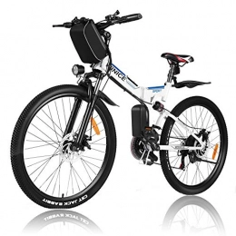 Vivi Electric Bike Vivi 26" Folding Electric Bike for Adults, 21 Speed Electric Mountain Bicycle, with Removable 36V 8Ah Battery, Double Shock Absorption 250W (White blue)