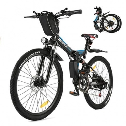 Vivi Bike Vivi 26" Folding Electric Bike For Adults, 250W Mountain E-Bike, 36V 8AH Removable Battery 21 Speed Electric Bicycle, Full Shock Absorption (Black blue)