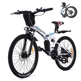 Vivi Electric Bike Vivi 26" Folding Electric Bike For Adults, 250W Mountain E-Bike, 36V 8AH Removable Battery 21 Speed Electric Bicycle, Full Shock Absorption (White blue)