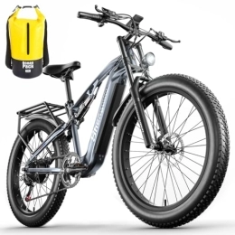 VLFINA  VLFINA Full suspension Electric Bike for adult, 26inch Fat Tire 7speed Electric Mountain Bike, 48V17.5Ah removable Lithium Battery, Dual disc brakes ebike (Dark grey)